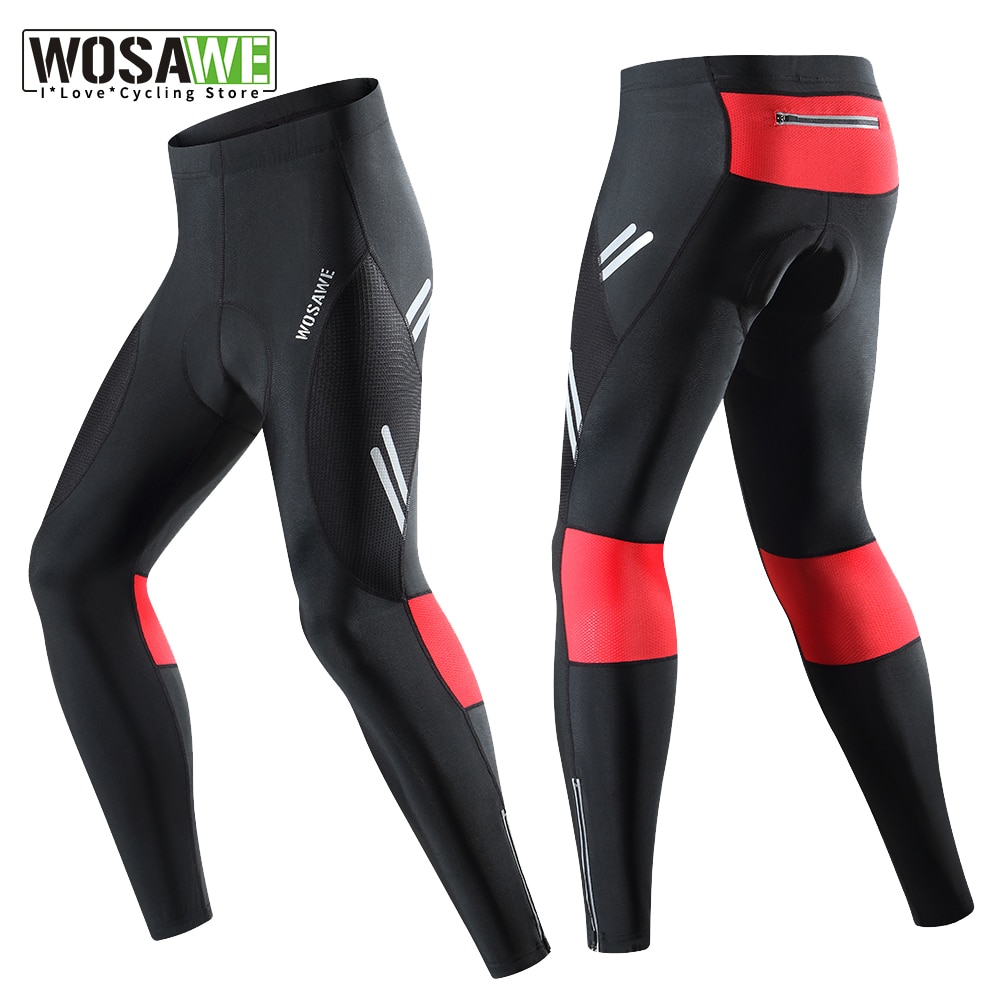 WOSAWE Men Cycling Tights Autumn Breathable Bicycle Long Pants 5D Padded MTB Ride Bike Trousers Bicycle Leggings Reflective